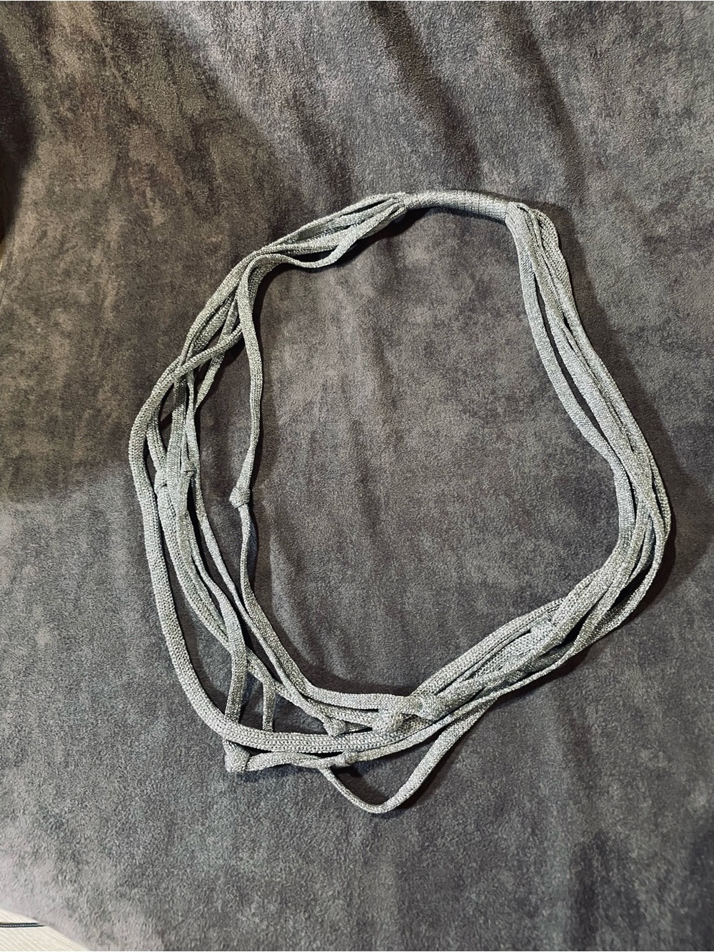 Multi-Strand Shiny Metallic Silver Fabric Necklace